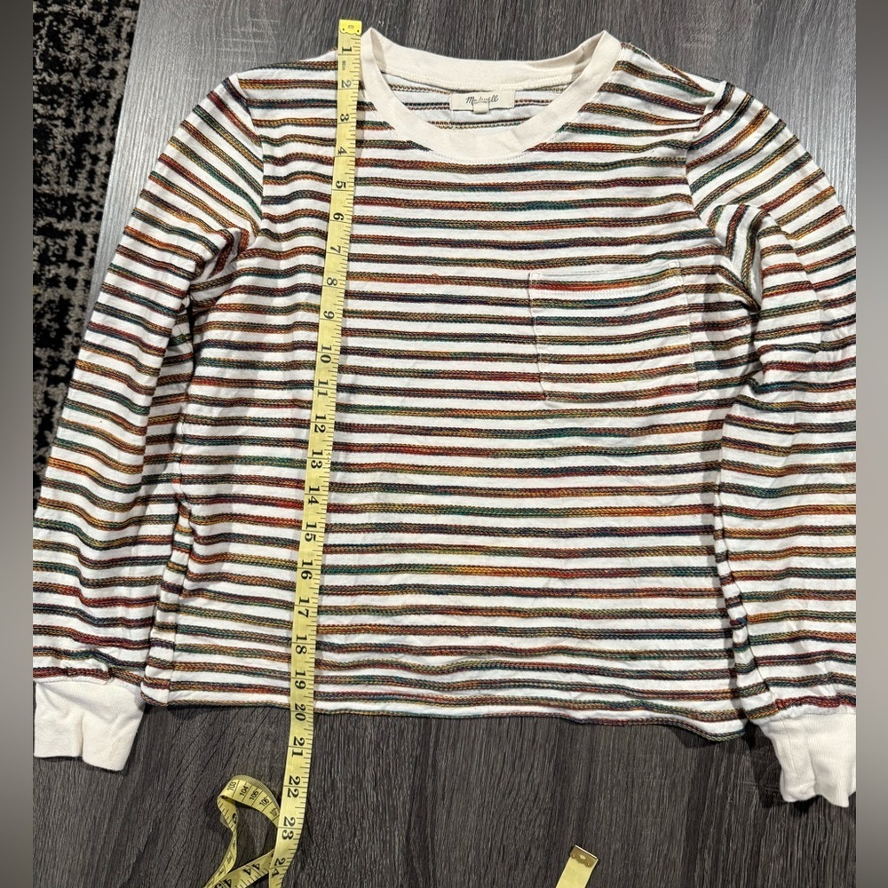 Madewell Kids Long Sleeve Striped Tee in Cream with Brown & Green Stripes - Picture 4 of 12